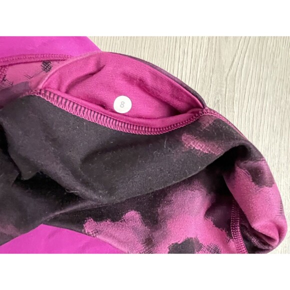 Lululemon Wunder Under Crop Black Raspberry pink Size 8 Reversible Leggings - Picture 9 of 11